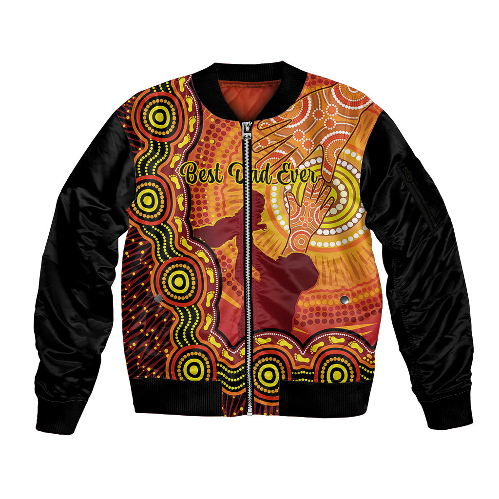 australia-father-day-sleeve-zip-bomber-jacket-aussie-best-dad-ever-indigenous-hand-art