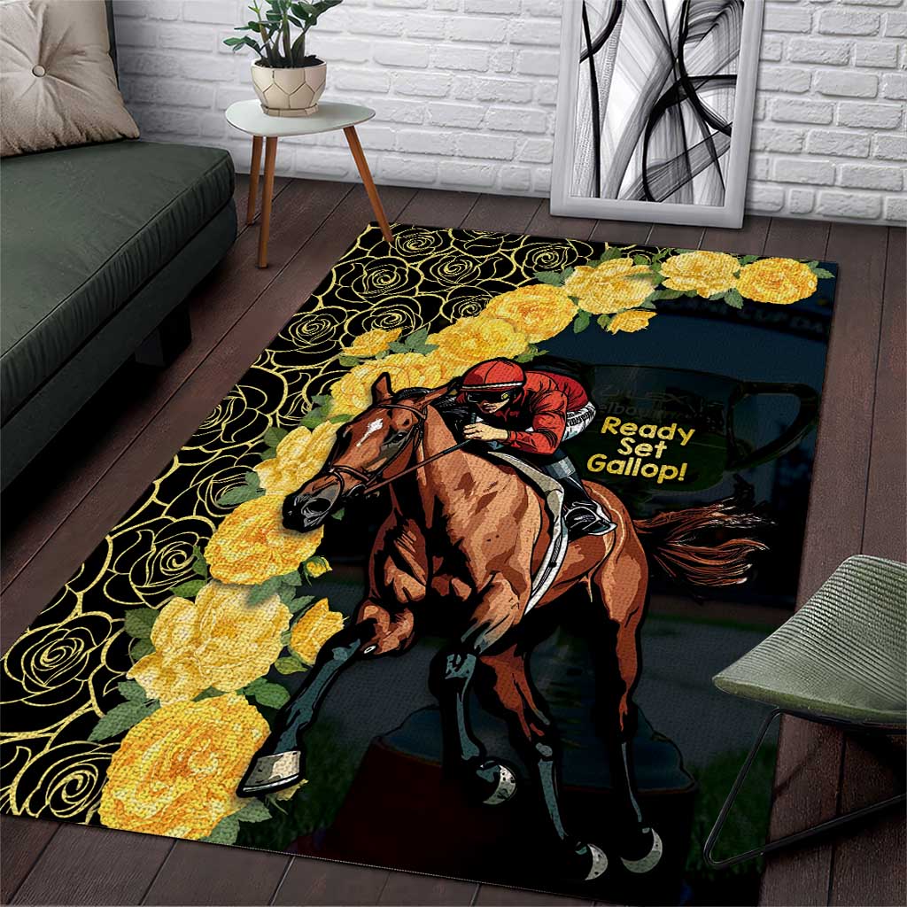 Melbourne Horse Racing Area Rug Yellow Roses - Ready Set Gallop! LT14