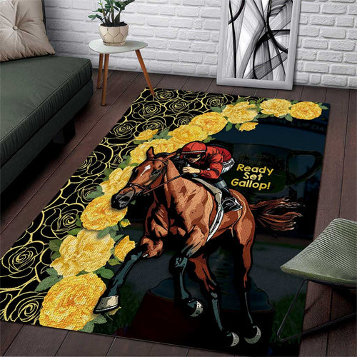 Melbourne Horse Racing Area Rug Yellow Roses - Ready Set Gallop! LT14