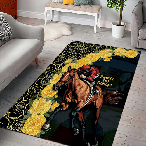 Melbourne Horse Racing Area Rug Yellow Roses - Ready Set Gallop! LT14