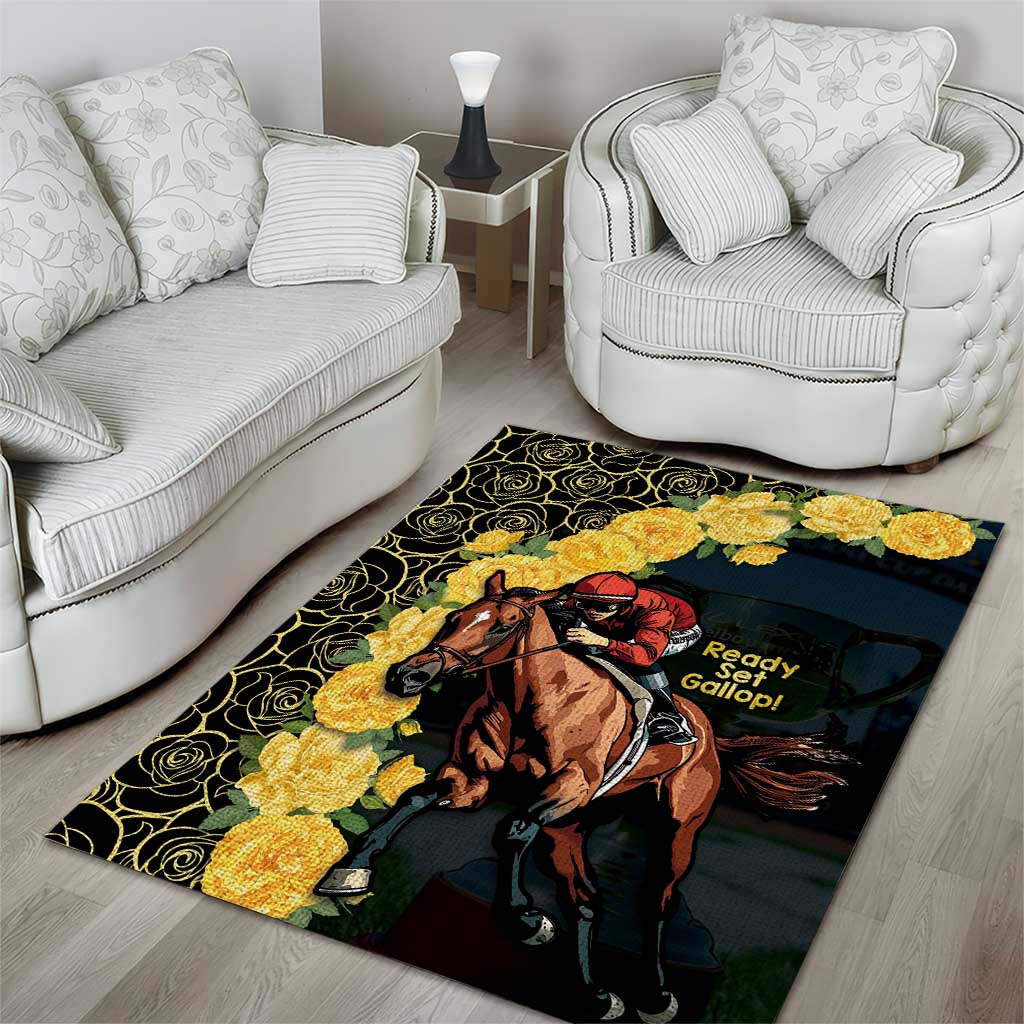 Melbourne Horse Racing Area Rug Yellow Roses - Ready Set Gallop! LT14