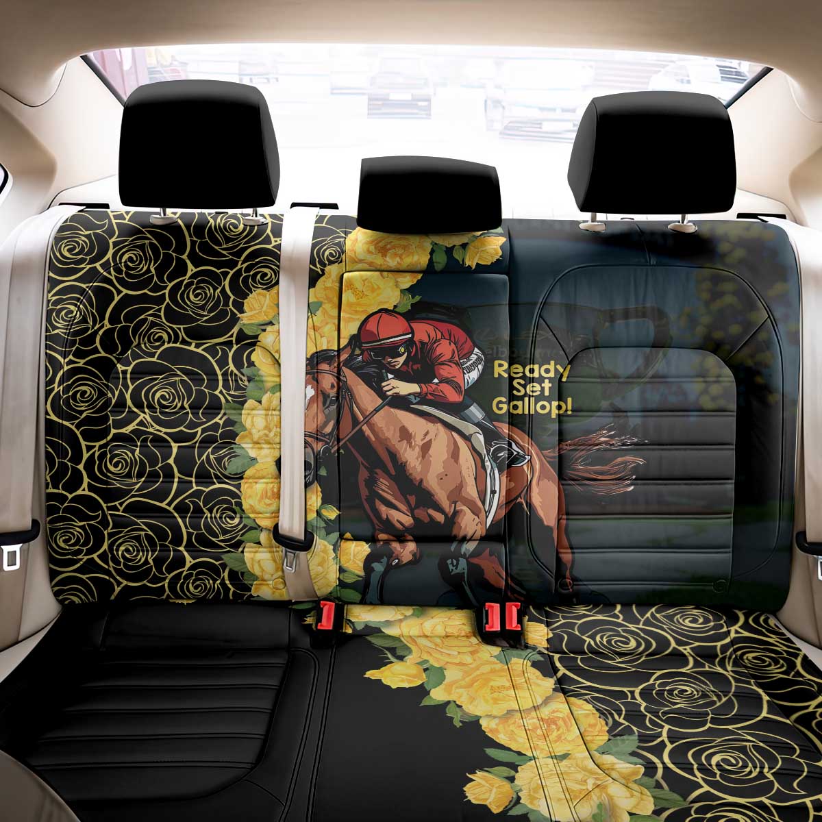 Melbourne Horse Racing Back Car Seat Cover Yellow Roses - Ready Set Gallop! LT14
