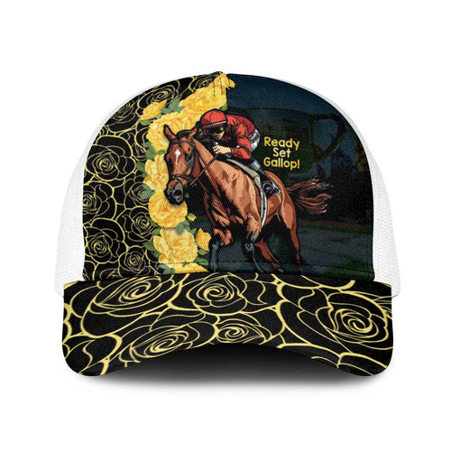 Melbourne Horse Racing Baseball Net Cap Yellow Roses - Ready Set Gallop - Aussie Hoodie