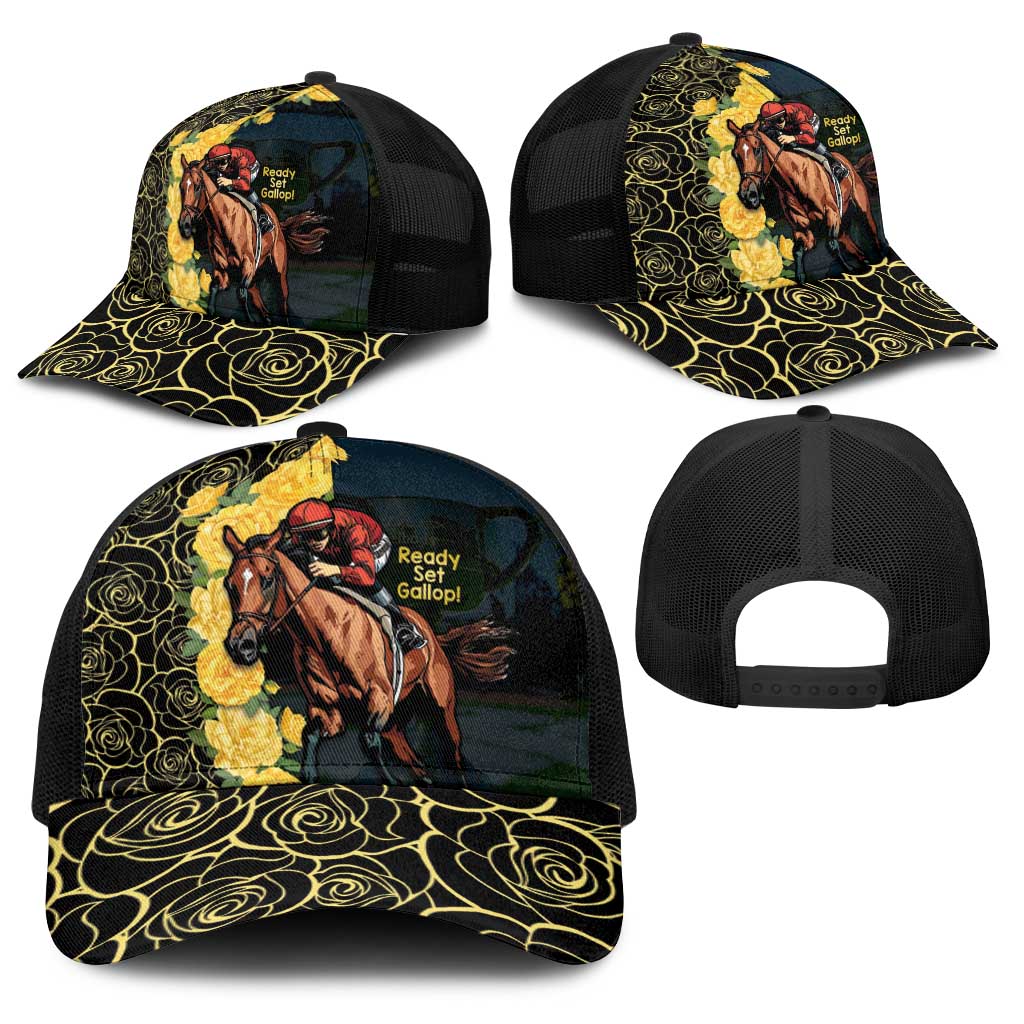 Melbourne Horse Racing Baseball Net Cap Yellow Roses - Ready Set Gallop - Aussie Hoodie