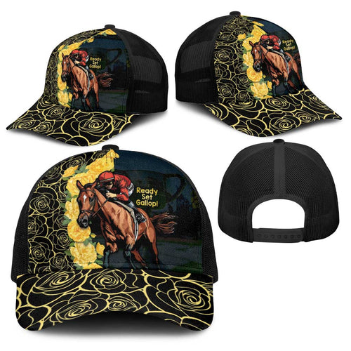 Melbourne Horse Racing Baseball Net Cap Yellow Roses - Ready Set Gallop - Aussie Hoodie