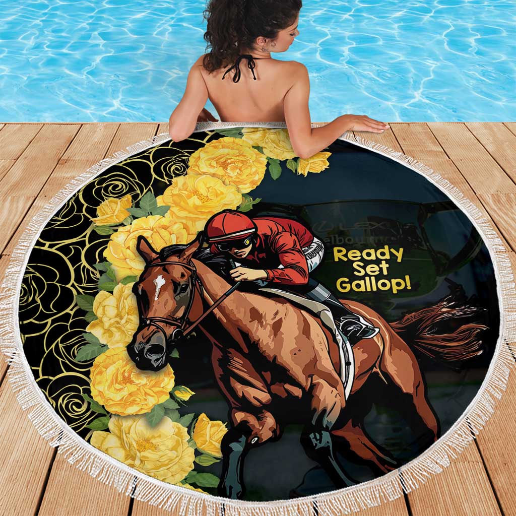 Melbourne Horse Racing Beach Blanket Yellow Roses - Ready Set Gallop! LT14