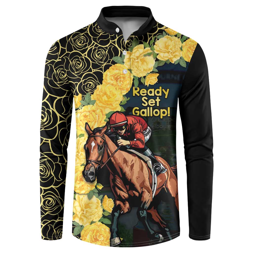 Melbourne Horse Racing Button Sweatshirt Yellow Roses - Ready Set Gallop! LT14