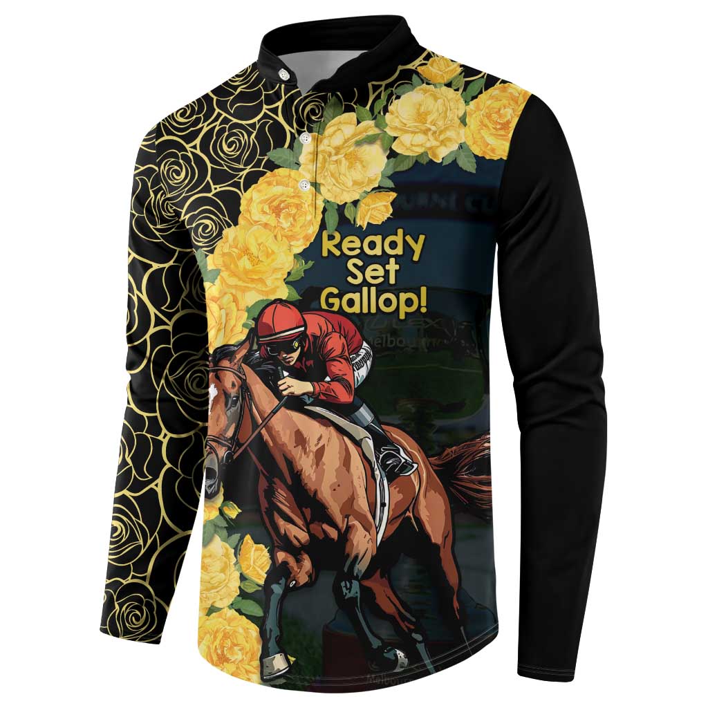 Melbourne Horse Racing Button Sweatshirt Yellow Roses - Ready Set Gallop! LT14