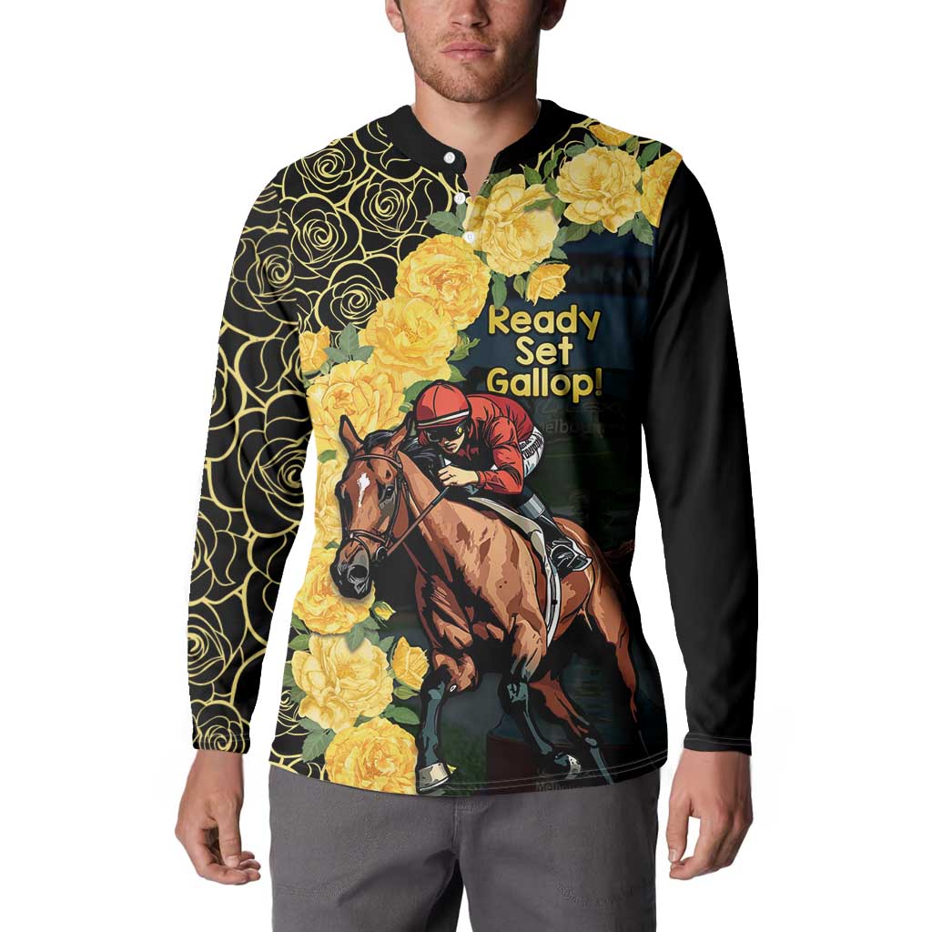 Melbourne Horse Racing Button Sweatshirt Yellow Roses - Ready Set Gallop! LT14