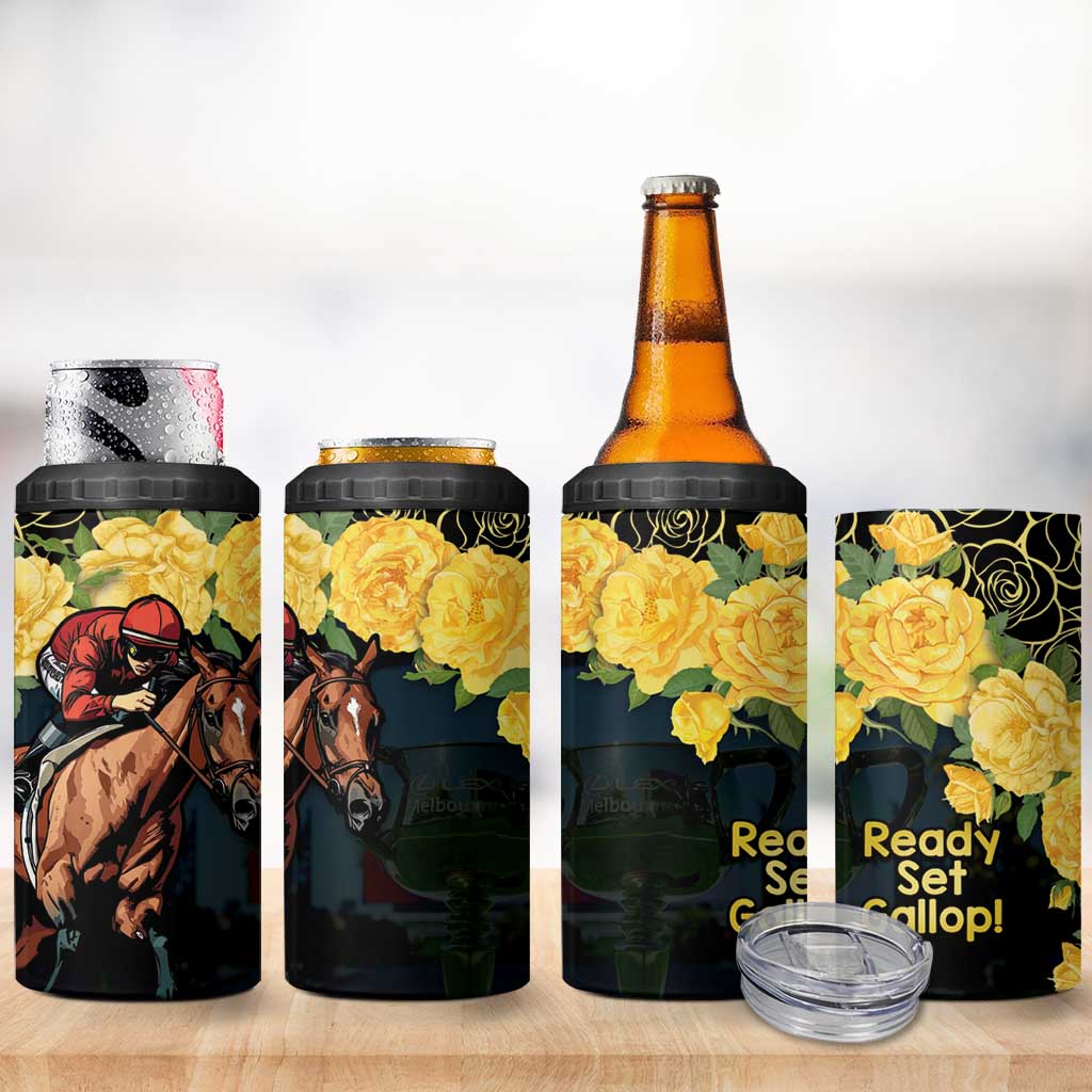 Melbourne Horse Racing 4 in 1 Can Cooler Tumbler Yellow Roses - Ready Set Gallop! LT14