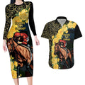 Melbourne Horse Racing Couples Matching Long Sleeve Bodycon Dress and Hawaiian Shirt Yellow Roses - Ready Set Gallop! LT14