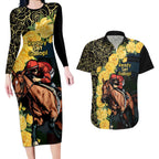 Melbourne Horse Racing Couples Matching Long Sleeve Bodycon Dress and Hawaiian Shirt Yellow Roses - Ready Set Gallop! LT14