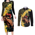 Melbourne Horse Racing Couples Matching Long Sleeve Bodycon Dress and Long Sleeve Button Shirt Yellow Roses - Ready Set Gallop! LT14
