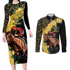 Melbourne Horse Racing Couples Matching Long Sleeve Bodycon Dress and Long Sleeve Button Shirt Yellow Roses - Ready Set Gallop! LT14