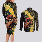Melbourne Horse Racing Couples Matching Long Sleeve Bodycon Dress and Long Sleeve Button Shirt Yellow Roses - Ready Set Gallop! LT14