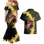 Melbourne Horse Racing Couples Matching Mermaid Dress and Hawaiian Shirt Yellow Roses - Ready Set Gallop! LT14