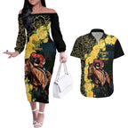 Melbourne Horse Racing Couples Matching Off The Shoulder Long Sleeve Dress and Hawaiian Shirt Yellow Roses - Ready Set Gallop! LT14