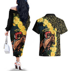 Melbourne Horse Racing Couples Matching Off The Shoulder Long Sleeve Dress and Hawaiian Shirt Yellow Roses - Ready Set Gallop! LT14