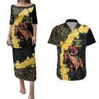 Melbourne Horse Racing Couples Matching Puletasi and Hawaiian Shirt Yellow Roses - Ready Set Gallop! LT14