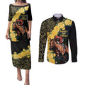 Melbourne Horse Racing Couples Matching Puletasi and Long Sleeve Button Shirt Yellow Roses - Ready Set Gallop! LT14