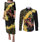Melbourne Horse Racing Couples Matching Puletasi and Long Sleeve Button Shirt Yellow Roses - Ready Set Gallop! LT14