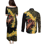 Melbourne Horse Racing Couples Matching Puletasi and Long Sleeve Button Shirt Yellow Roses - Ready Set Gallop! LT14