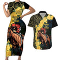 Melbourne Horse Racing Couples Matching Short Sleeve Bodycon Dress and Hawaiian Shirt Yellow Roses - Ready Set Gallop! LT14