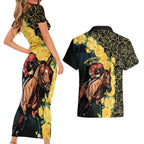 Melbourne Horse Racing Couples Matching Short Sleeve Bodycon Dress and Hawaiian Shirt Yellow Roses - Ready Set Gallop! LT14