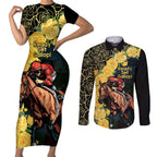 Melbourne Horse Racing Couples Matching Short Sleeve Bodycon Dress and Long Sleeve Button Shirt Yellow Roses - Ready Set Gallop! LT14
