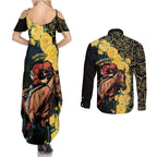 Melbourne Horse Racing Couples Matching Summer Maxi Dress and Long Sleeve Button Shirt Yellow Roses - Ready Set Gallop! LT14
