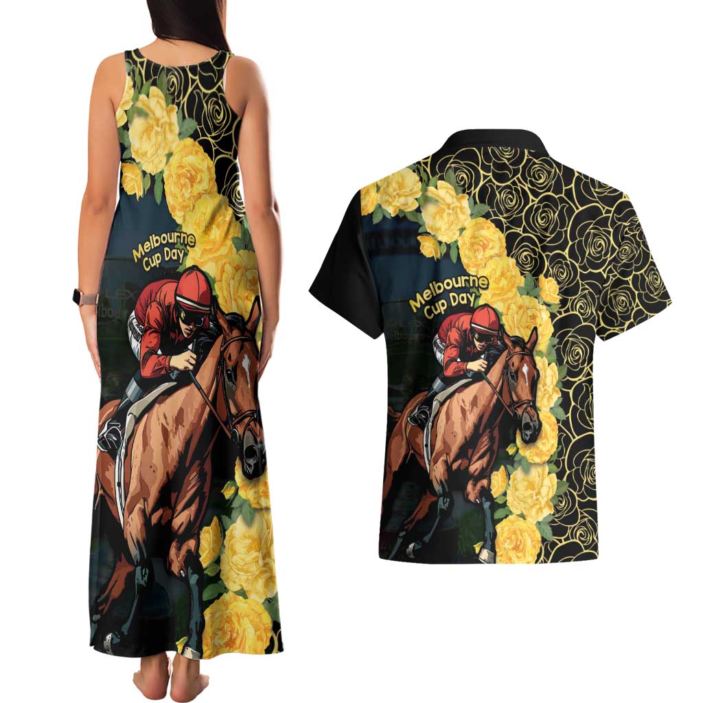 Melbourne Horse Racing Couples Matching Tank Maxi Dress and Hawaiian Shirt Yellow Roses - Ready Set Gallop! LT14