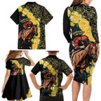 Melbourne Horse Racing Family Matching Long Sleeve Bodycon Dress and Hawaiian Shirt Yellow Roses - Ready Set Gallop! LT14