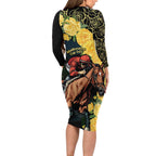 Melbourne Horse Racing Family Matching Long Sleeve Bodycon Dress and Hawaiian Shirt Yellow Roses - Ready Set Gallop! LT14