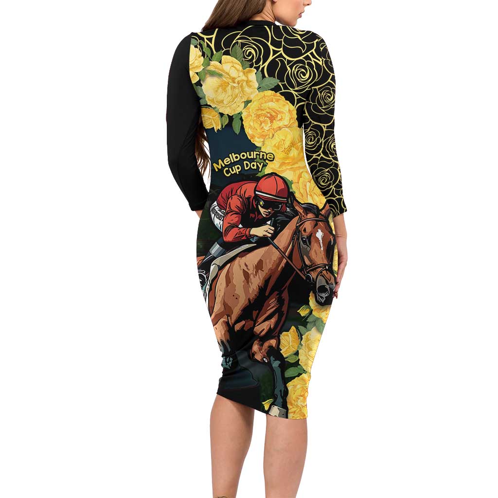 Melbourne Horse Racing Family Matching Long Sleeve Bodycon Dress and Hawaiian Shirt Yellow Roses - Ready Set Gallop! LT14