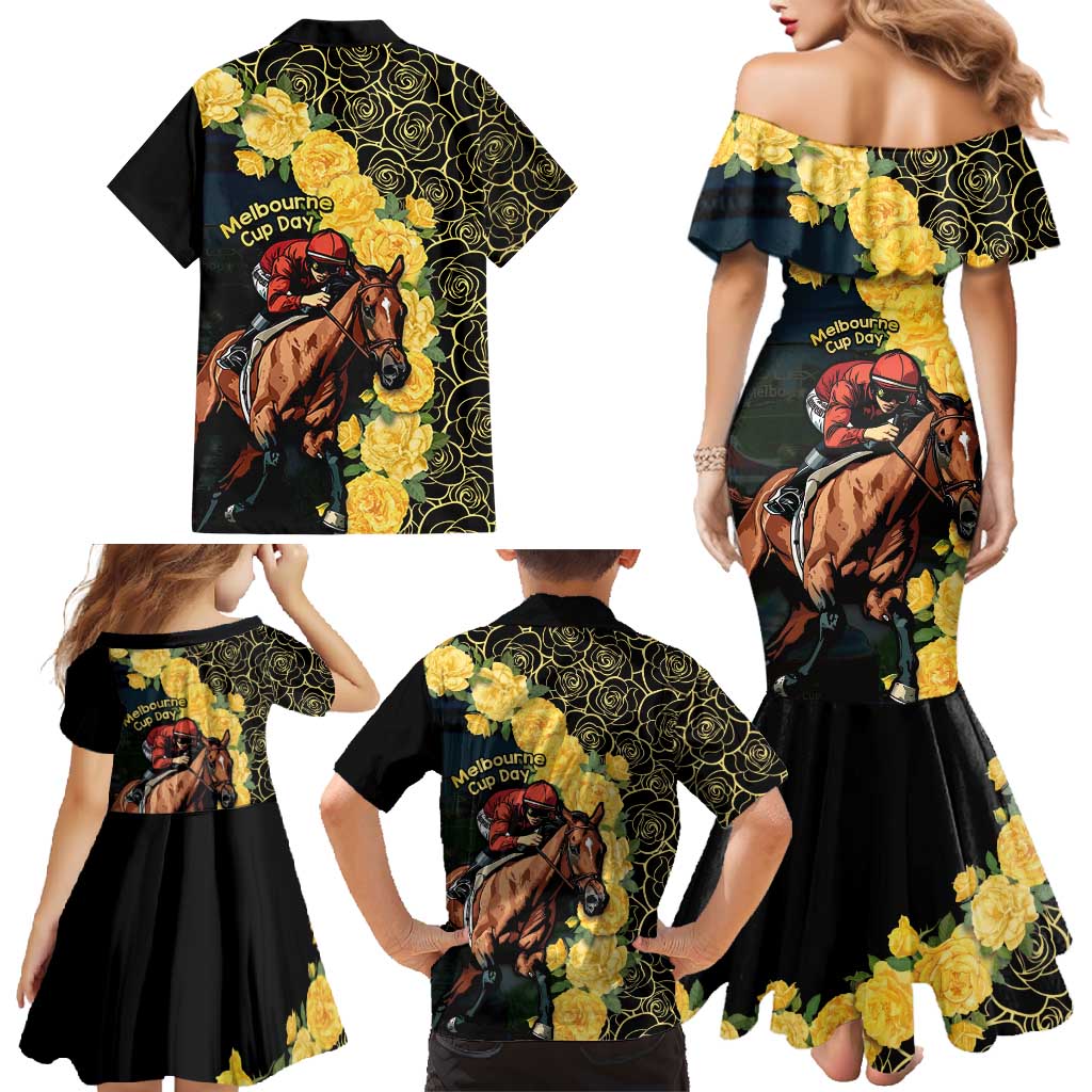 Melbourne Horse Racing Family Matching Mermaid Dress and Hawaiian Shirt Yellow Roses - Ready Set Gallop! LT14