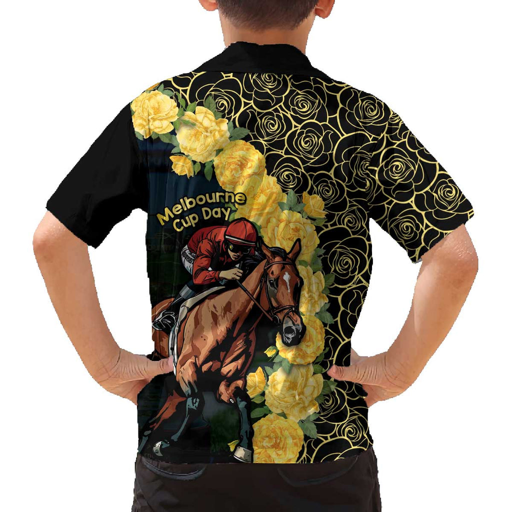 Melbourne Horse Racing Family Matching Off The Shoulder Long Sleeve Dress and Hawaiian Shirt Yellow Roses - Ready Set Gallop! LT14