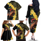 Melbourne Horse Racing Family Matching Off The Shoulder Long Sleeve Dress and Hawaiian Shirt Yellow Roses - Ready Set Gallop! LT14