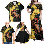 Melbourne Horse Racing Family Matching Off Shoulder Maxi Dress and Hawaiian Shirt Yellow Roses - Ready Set Gallop! LT14