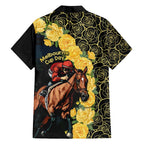 Melbourne Horse Racing Family Matching Off Shoulder Maxi Dress and Hawaiian Shirt Yellow Roses - Ready Set Gallop! LT14