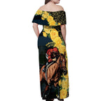 Melbourne Horse Racing Family Matching Off Shoulder Maxi Dress and Hawaiian Shirt Yellow Roses - Ready Set Gallop! LT14