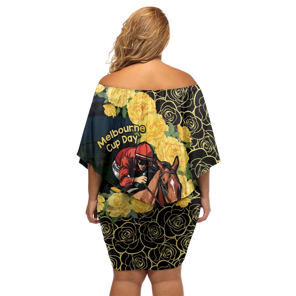 Melbourne Horse Racing Family Matching Off Shoulder Short Dress and Hawaiian Shirt Yellow Roses - Ready Set Gallop! LT14