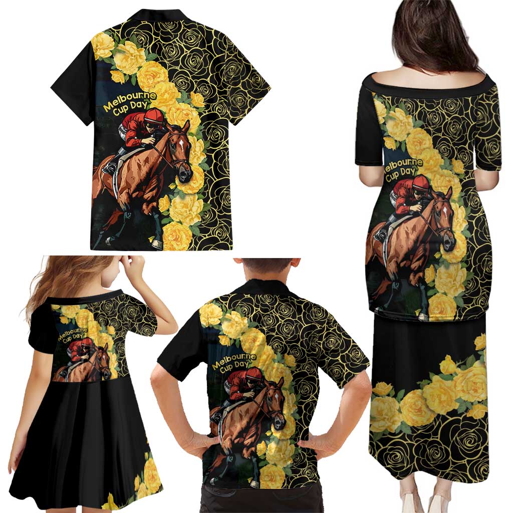 Melbourne Horse Racing Family Matching Puletasi and Hawaiian Shirt Yellow Roses - Ready Set Gallop! LT14