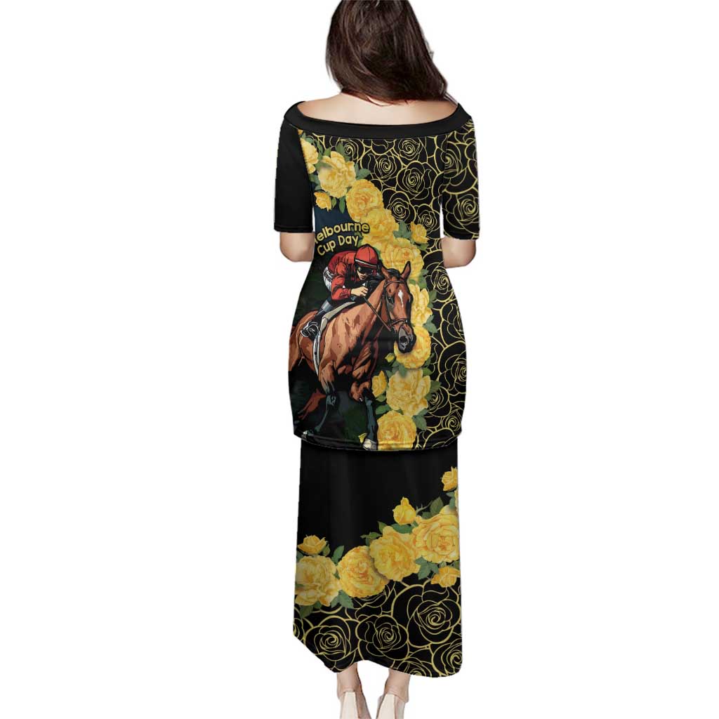 Melbourne Horse Racing Family Matching Puletasi and Hawaiian Shirt Yellow Roses - Ready Set Gallop! LT14