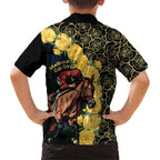 Melbourne Horse Racing Family Matching Short Sleeve Bodycon Dress and Hawaiian Shirt Yellow Roses - Ready Set Gallop! LT14