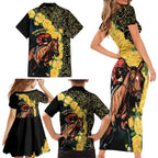 Melbourne Horse Racing Family Matching Short Sleeve Bodycon Dress and Hawaiian Shirt Yellow Roses - Ready Set Gallop! LT14