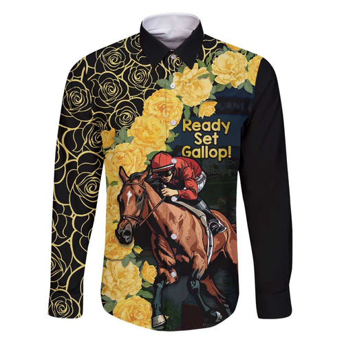 Melbourne Horse Racing Family Matching Short Sleeve Bodycon Dress and Hawaiian Shirt Yellow Roses - Ready Set Gallop! LT14