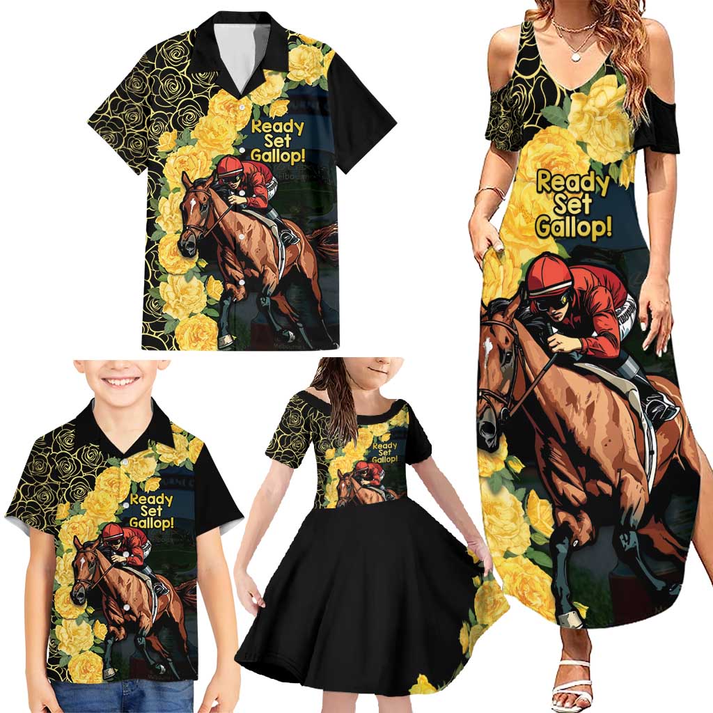 Melbourne Horse Racing Family Matching Summer Maxi Dress and Hawaiian Shirt Yellow Roses - Ready Set Gallop! LT14