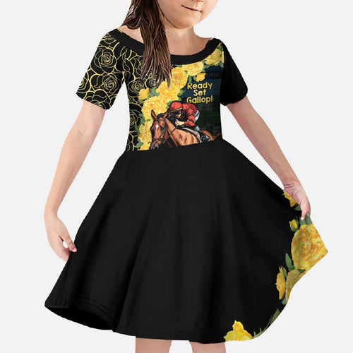 Melbourne Horse Racing Family Matching Summer Maxi Dress and Hawaiian Shirt Yellow Roses - Ready Set Gallop! LT14