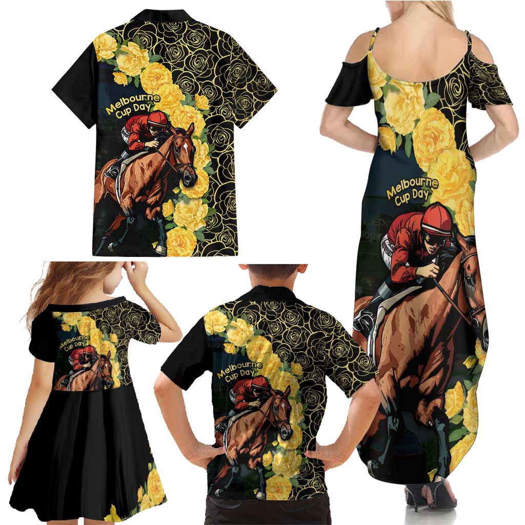 Melbourne Horse Racing Family Matching Summer Maxi Dress and Hawaiian Shirt Yellow Roses - Ready Set Gallop! LT14