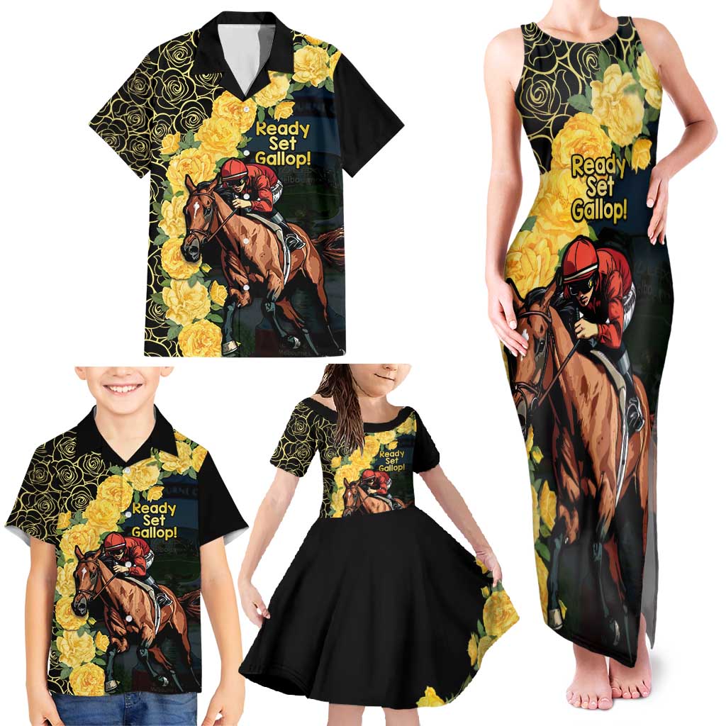 Melbourne Horse Racing Family Matching Tank Maxi Dress and Hawaiian Shirt Yellow Roses - Ready Set Gallop! LT14